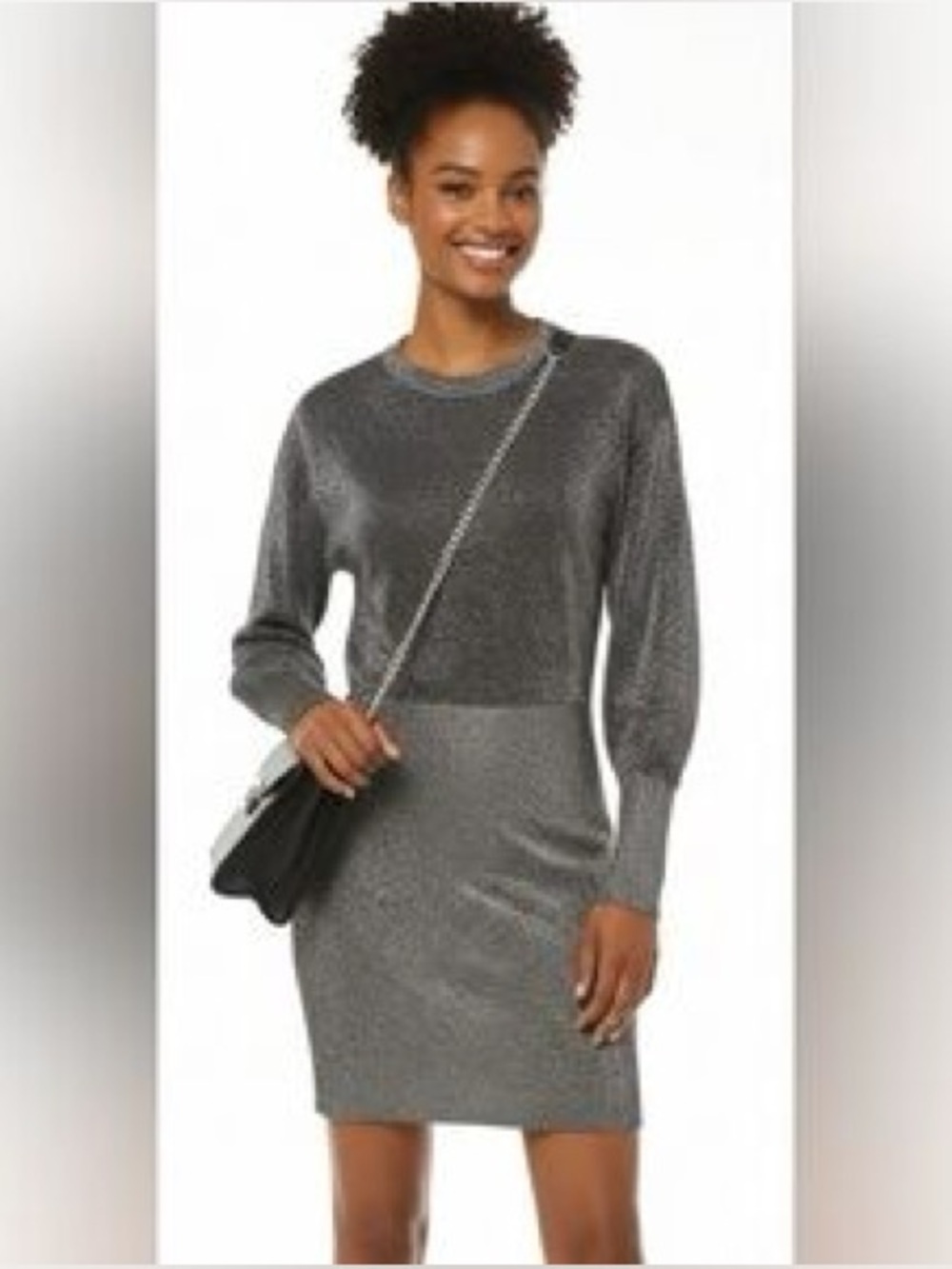 Michael Kors Metallic Gray Long-Sleeve Knit Bodycon Sheath Dress